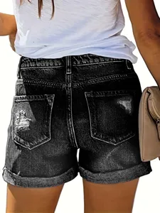 Women's black ripped denim shorts high waisted casual distressed jean shorts summer fashion