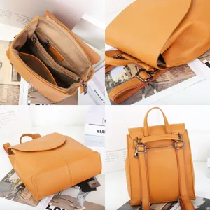 Genuine leather backpack for women, large capacity tumbled cowhide casual school book bag.