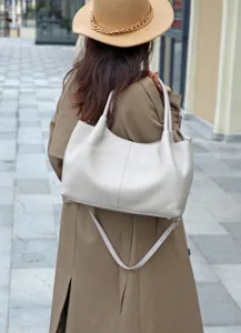 Elegant leather shoulder bag for women, versatile large capacity tote and crossbody bag.