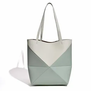 Minimalistische geometrische Colorblock Shopper Handtasche, stilvolle PU Leder Umhängetasche.