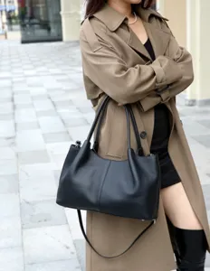Classic black leather shoulder bag for women, spacious tote and crossbody bag for daily.