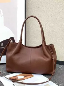 Fashion Women Genuine Leather Tote Bag Large Capacity Casual Shoulder Bag Commute Top Handle Handbag