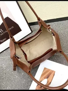 Brown leather shoulder bag women large capacity commuter tote bag casual simple handbag