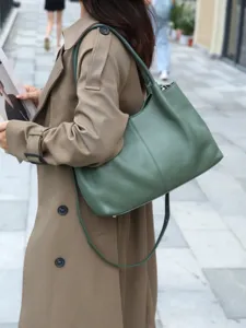 Genuine leather shoulder bag for women large capacity casual tote bag stylish commuter handbag