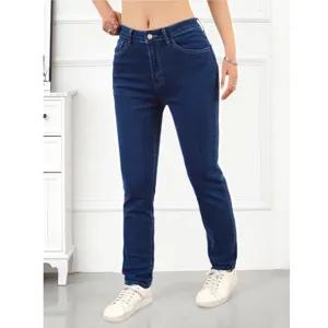 Women's dark blue stretch slim fit skinny jeans casual high waist denim pants all season