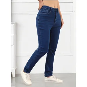 Women's dark blue stretch skinny denim jeans, casual versatile slim fit long trousers.