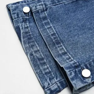 Women straight denim jeans blue trousers casual bottom metal buttons detail classic fashion wear