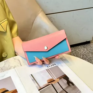Colorblock long wallet for women fashion leather zip purse with large capacity details
