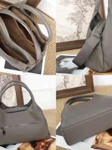 Borsa a mano elegante in pelle grigia con scomparti multipli e grande capacita donna