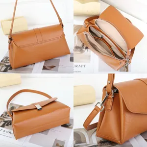 Retro brown women envelope crossbody bag, versatile commuter shoulder handbag detail view.