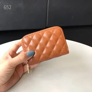Women Genuine Leather Card Holder Quilted Zipper Coin Purse Minimalist Fashion Card Case Multi-Slot Accordion Wallet