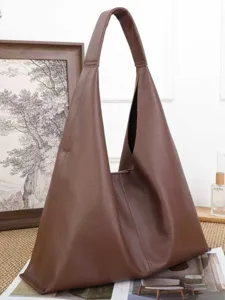 Braune, slouchy Schultertasche aus Leder, große Kapazität, minimalistische lässige Tasche.
