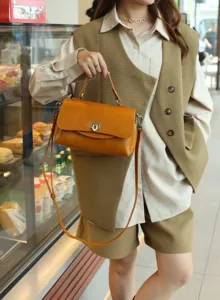 Retro echt lederen schoudertas plantaardig gelooid voor dames dagelijks casual tas bruin.