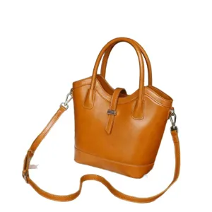 Bolso de mano de cuero genuino de vaca vintage cubo hombro cruzado para mujeres elegantes