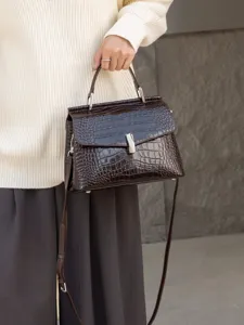 Chic crocodile pattern top-handle crossbody bag for women, elegant daily shoulder handbag.