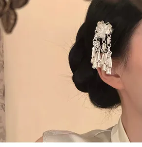 Ethnic Miao silver tassel hair clip, elegant side hairpin for Hanfu and traditional styling