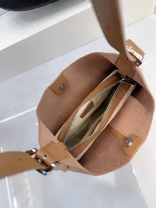 Genuine leather brown shoulder crossbody bag large capacity daily tote handbag interior view