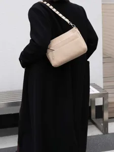 Tumbled leather small square shoulder bag, stylish casual multi-zipper crossbody bag for women.