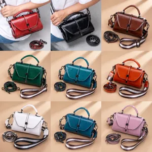 Stylish retro oil wax leather women crossbody bag vintage top handle satchel handbag
