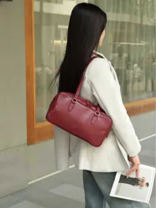 Korean retro baguette shoulder bag for women, stylish vintage underarm purse, solid color handbag