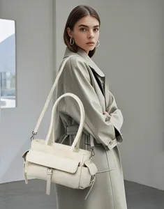 Elegant women top cowhide leather shoulder bag with multi-layer compartments and stylish design.