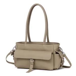 Women Top Layer Cowhide Shoulder Bag Portable Insulated Handbag Multi-Layer Partition Casual Daily Tote Bag