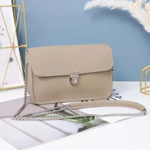 Chic leather crossbody shoulder bag for women, stylish square flap design with chain strap.