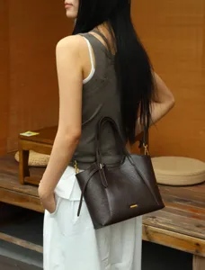 Women retro brown faux leather tote shoulder bag daily casual underarm bag detail view
