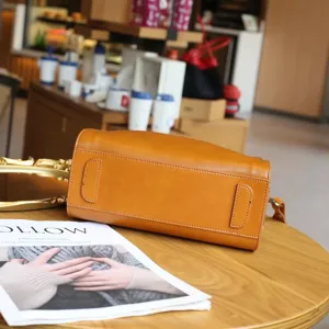 Vintage Genuine Cowhide Leather Boston Bag Casual Pillow Crossbody Bag for Women