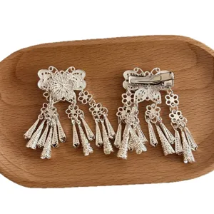 Chinese ethnic retro silver tassel hair clip hairpin for Hanfu traditional outfit