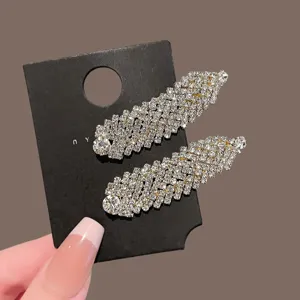Elegant Alloy Rhinestone Feather Hair Clip Shiny Waterdrop Geometric BB Clip Gold Side Slit Ponytail Holder Pin For Party Women Jewelry