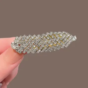 Elegant rhinestone feather hair clip sparkling crystal metallic side hairpin for daily styling