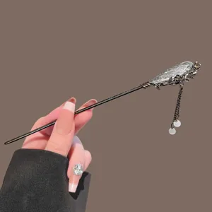 Klassieke Chinese Stijl Legering Bloem Blad Haarspeld Elegante Vergulde Haarspeld Met Kastje Hanger Voor Vrouwen Sieraden