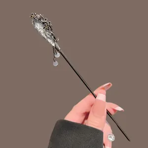 Elegante Chinese stijl kwast haarstick metalen bloemige haarspeld voor dames outfit
