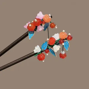Traditional Chinese style persimmon hairpin wooden hair stick for Hanfu Qipao dress up