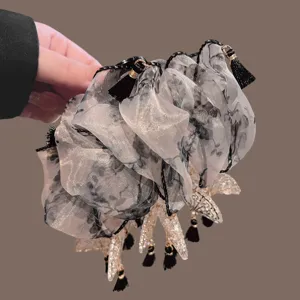 Chinese style elegant folding fan hair claw clip with tassels oriental aesthetic hair accessory