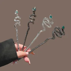 Neo-Chinese Style Alloy Snake Hair Stick With Rhinestone Eye Retro Electroplated Chignon Hairpin For Women Daily Updo Hair Accessory