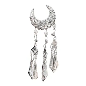 Chinese style silver moon tassel hair clip elegant Hanfu hair accessory for women.