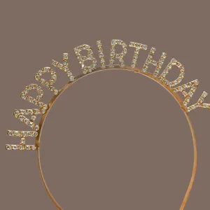 Superbe diademe couronne Happy Birthday strass metal accessoire coiffure de fete femme.