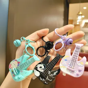 Creative cartoon animal guitar keychain cute music toy bag pendant car key ring gift item