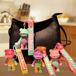 Colorful PVC bear keychain, trendy bag pendant, cute electroplated soft rubber doll accessory.