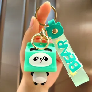 Leuke cartoon panda melkdoos sleutelhanger oplichtend nachtlampje tassenhanger auto cadeau