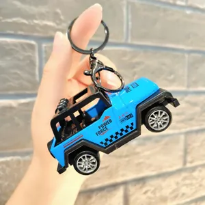 Mini jeep coche de juguete llavero con funcion de retroceso anillo metalico todoterreno azul