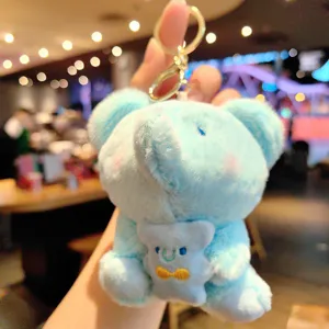 Cute blue elephant plush keychain bag charm, soft stuffed animal key ring pendant gift.