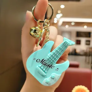 Cute mini guitar keychain creative music toy metal keyring pendant gift for kids and fans