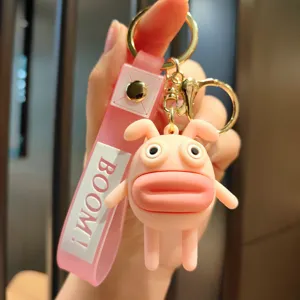 Cute funny sausage mouth silicone keychain cartoon doll bag pendant car key ring gift