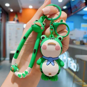 Leuke groene kikker cartoon tekenfilm sleutelhanger tas hanger, siliconen accessoire.