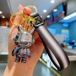 Portachiavi con coniglietto sfumato galvanizzato con cinturino, ciondolo in metallo lucido regalo.