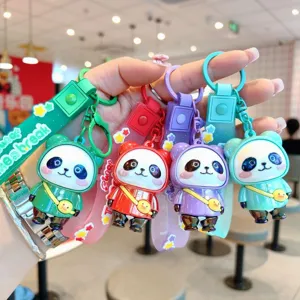 Cute cartoon panda keychain electroplated colorful doll keyring bag pendant accessory charm