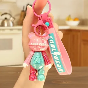 Colorful cartoon bear keychain, PVC electroplated soft rubber pendant for bags and keys.